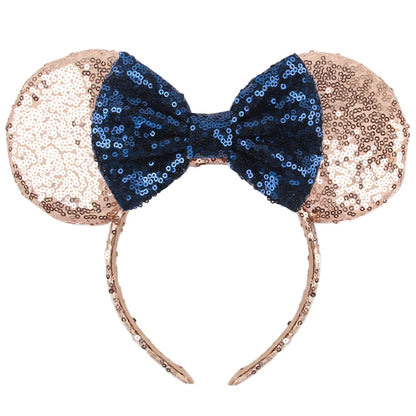 Tiara de orelhas de Disney iluminada de luxo com laço piscante e estampa de bolinhas