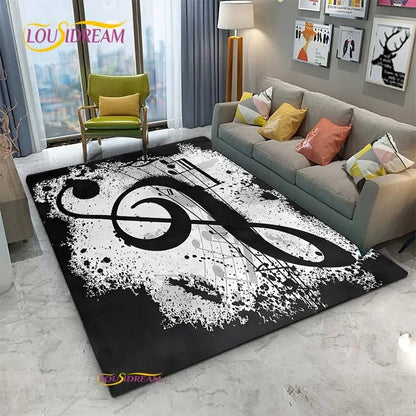 Tapete de Área Tema Musical 1,5 x 2,1 m/60 x 84 pol/152 x 213cm Piano, Teclado e Tapete
