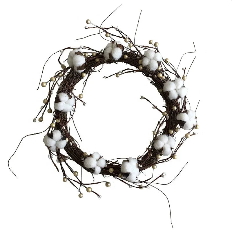 Guirlanda de flores de algodão seco, guirlanda de Natal, pingente de porta, decoração