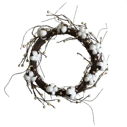 Guirlanda de flores de algodão seco, guirlanda de Natal, pingente de porta, decoração