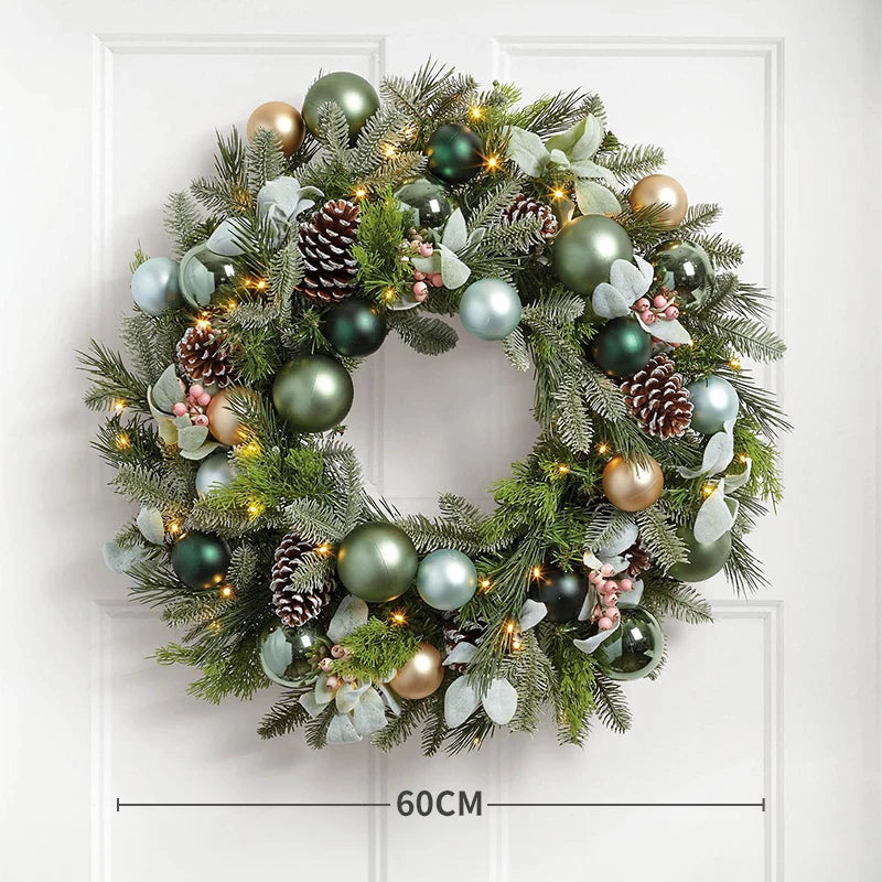 Guirlanda de Natal pré-iluminada de 50 cm para decoração de porta da frente com enfeites