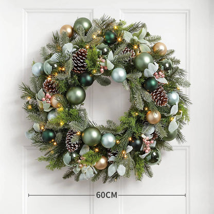 Guirlanda de Natal pré-iluminada de 50 cm para decoração de porta da frente com enfeites