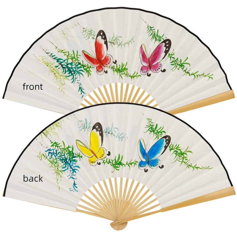 Leque Grande De Bambu Oriental 30cm Aberto e Leque Grande De Bambu