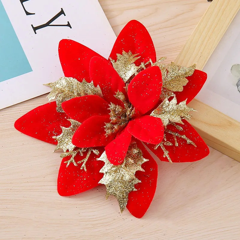 Flor de Poinsétia Artificial Conjunto de 5/10/20 peças Flores para Decoração de Árvore de Natal e Guirlanda
