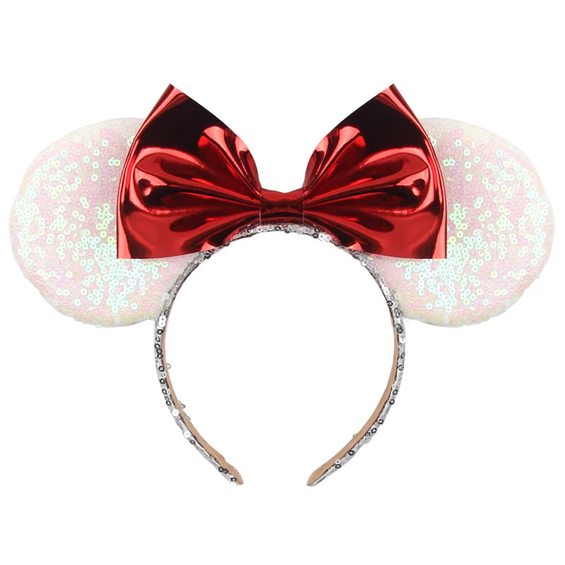 Tiara de orelhas de Disney iluminada de luxo com laço piscante e estampa de bolinhas