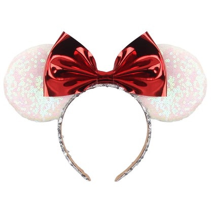Tiara de orelhas de Disney iluminada de luxo com laço piscante e estampa de bolinhas