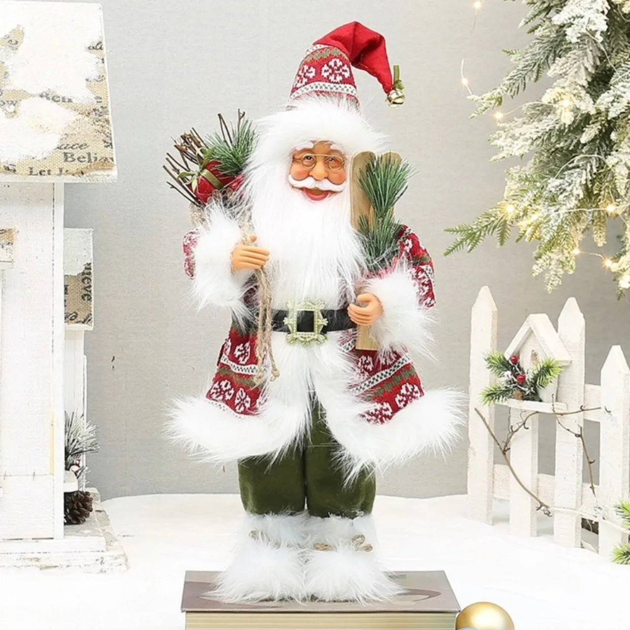 Bonecos de Papai Noel artesanais e fofos, figuras chiques de Papai Noel