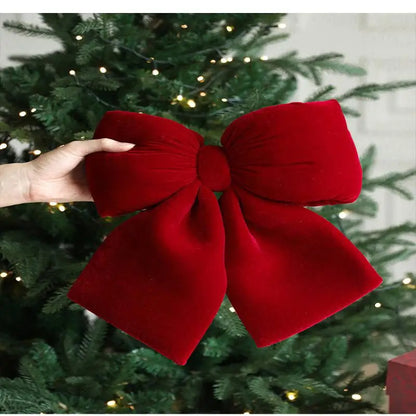 Laço de Natal em Veludo Vermelho, Decoração Luxuosa para Porta, Enfeite Árvore de Natal