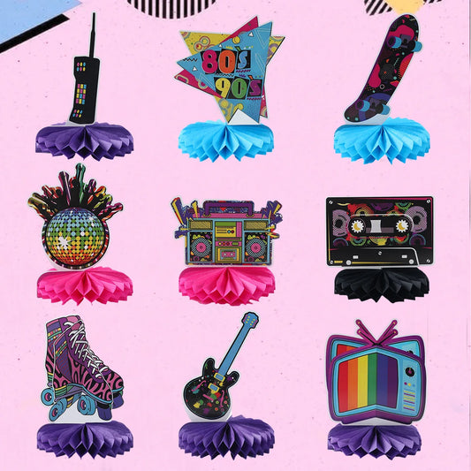 Decoração de festa dos anos 80 e 90, 12 peças centrais de colmeia dos anos 80 / 90