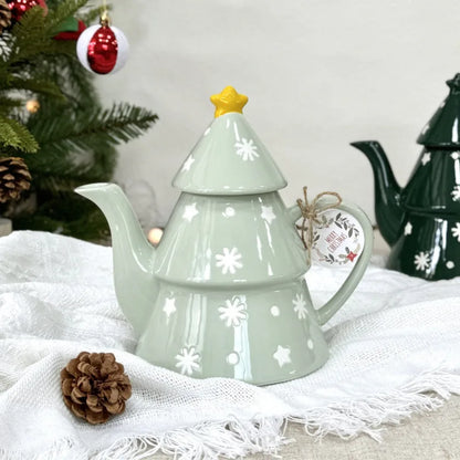 Bule de Chá em Formato de Árvore de Natal (820ml) e Bule de Porcelana Árvore de Natal Decorativo Cerâmica