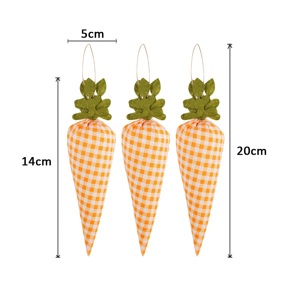 3 Peças de cenouras falsas de páscoa de 19 cm, tecido de decoração de cenoura