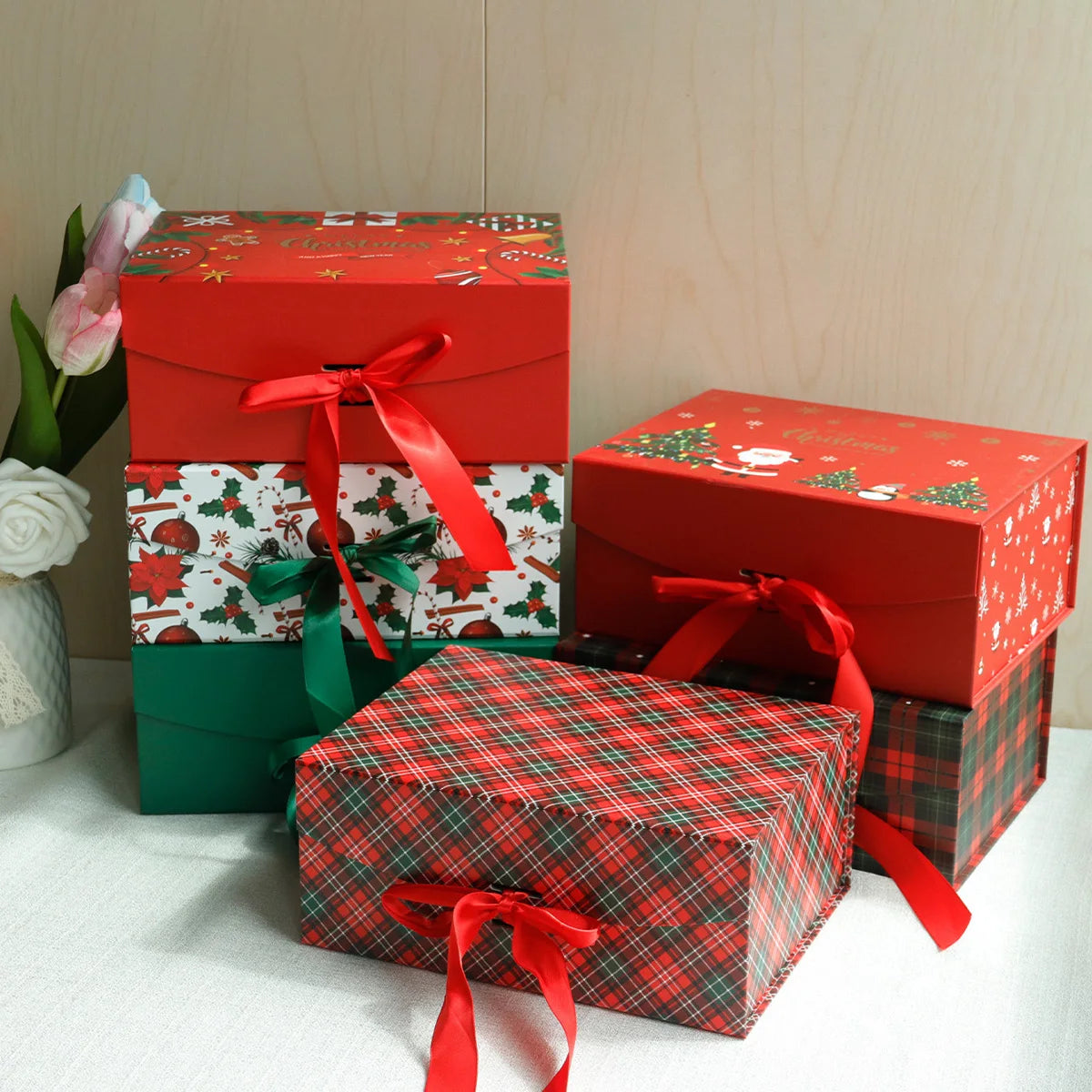Caixa de Presente Dobrável de Natal em Papel Rígido com Tampa Caixa de Presente de Natal