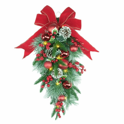 Guirlanda de Pingente Natal Artificial com Pinheiro Xadrez Bagas Vermelhas e Pinhão