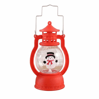 Lanterna Decorativa de Natal Vermelha Estilo Lamparina, com a Figura do Papai Noel no Interior e Iluminação LED