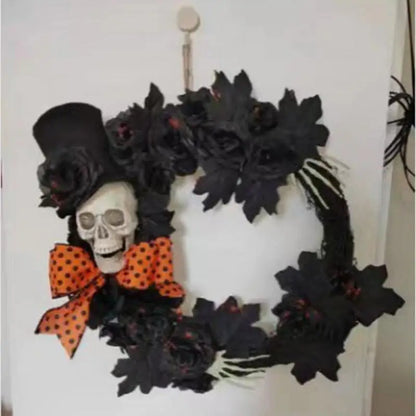 Coroa de esqueleto para porta, Coroa de Halloween assustadora para ambiente
