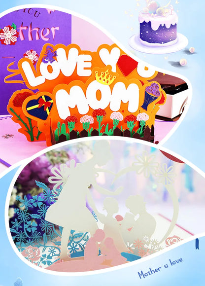 3D Pop-Up Love You Mom Cartão de felicitações feliz aniversário dia das mães