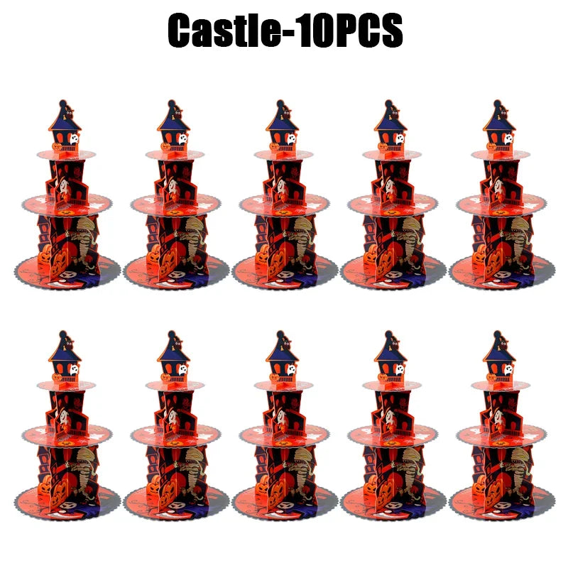 Suporte de Cupcake de Halloween de 3 Camadas Torre e Bolo Torre Morcego de Abóbora