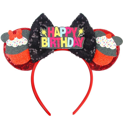 Tiara de orelhas de Disney iluminada de luxo com laço piscante e estampa de bolinhas