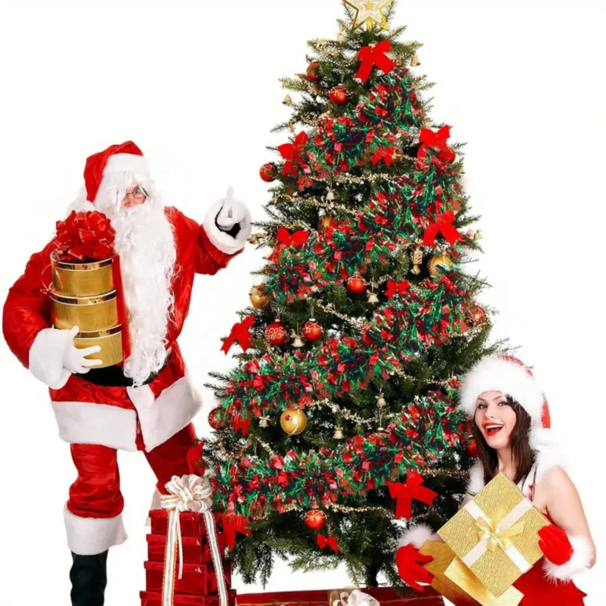 Guirlanda de Natal com enfeites de Natal de 2 metros, torção metálica comprido colorido