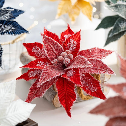 Flor De Natal Poinsétia Vermelho C/ Branco Enfeite e Árvore Terracota