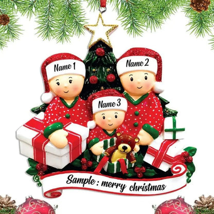 Enfeite de Natal Personalizado para Família de 3 Pessoas Abrindo Presentes 8cm/(3.15 pol.)
