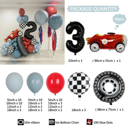 Kit Festa Hot Wheels 68 balões metalizados quadriculados vermelhos e brancos em formato