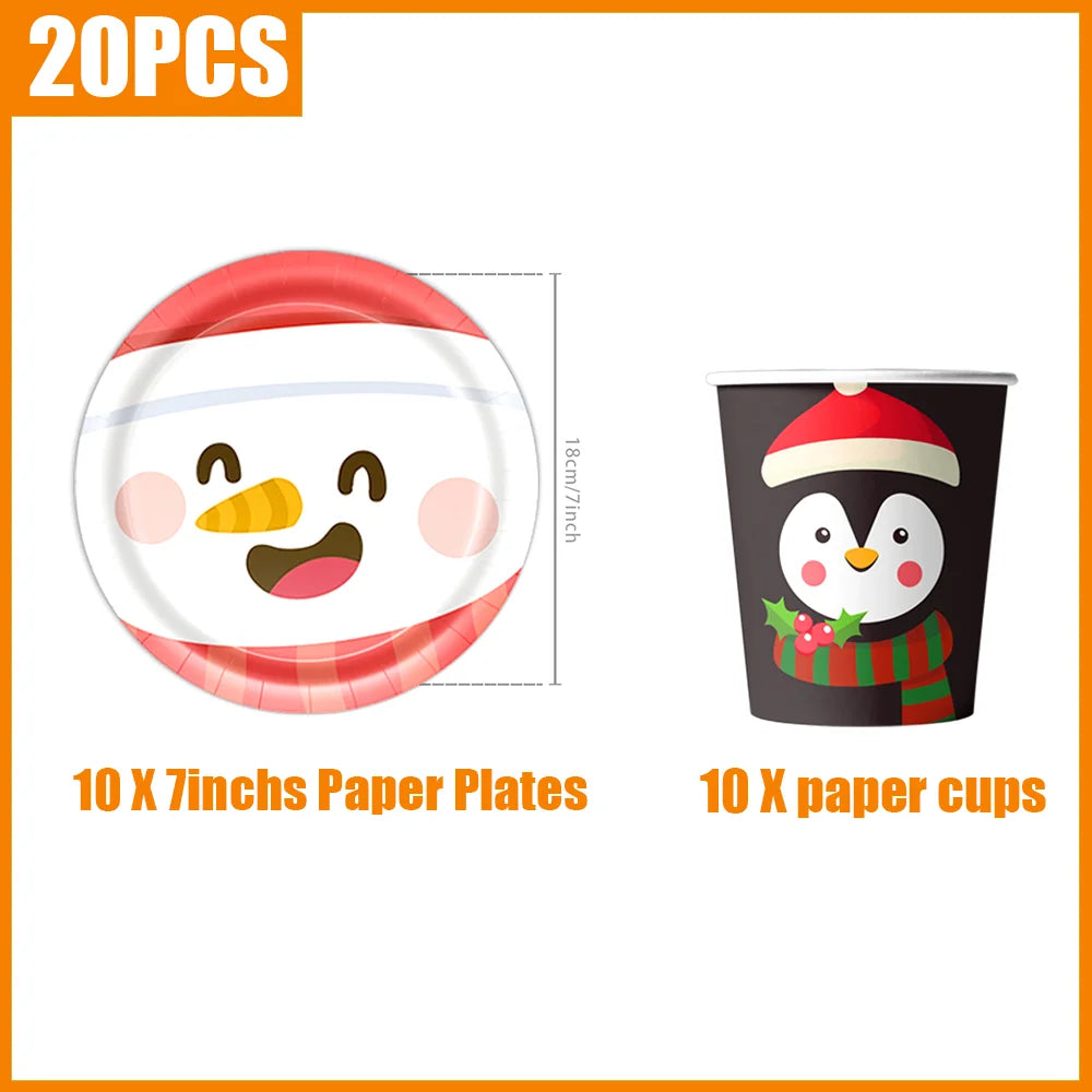 kits Enfeites Natal 40 Pratos Descartáveis Natal 23cm 40 peças 9 Polegadas Conjunto de Pratos Descartáveis