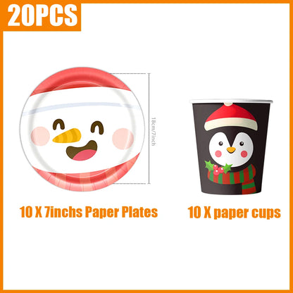 kits Enfeites Natal 40 Pratos Descartáveis Natal 23cm 40 peças 9 Polegadas Conjunto de Pratos Descartáveis
