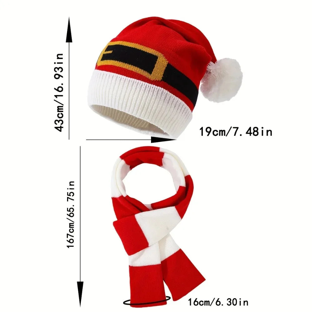 Gorro de Natal de Tricô, Touca de Papai Noel Cinto ou Gorro Natalino Feito à Mão 19cm*7.48 Pol./43cm*16.93 Pol.