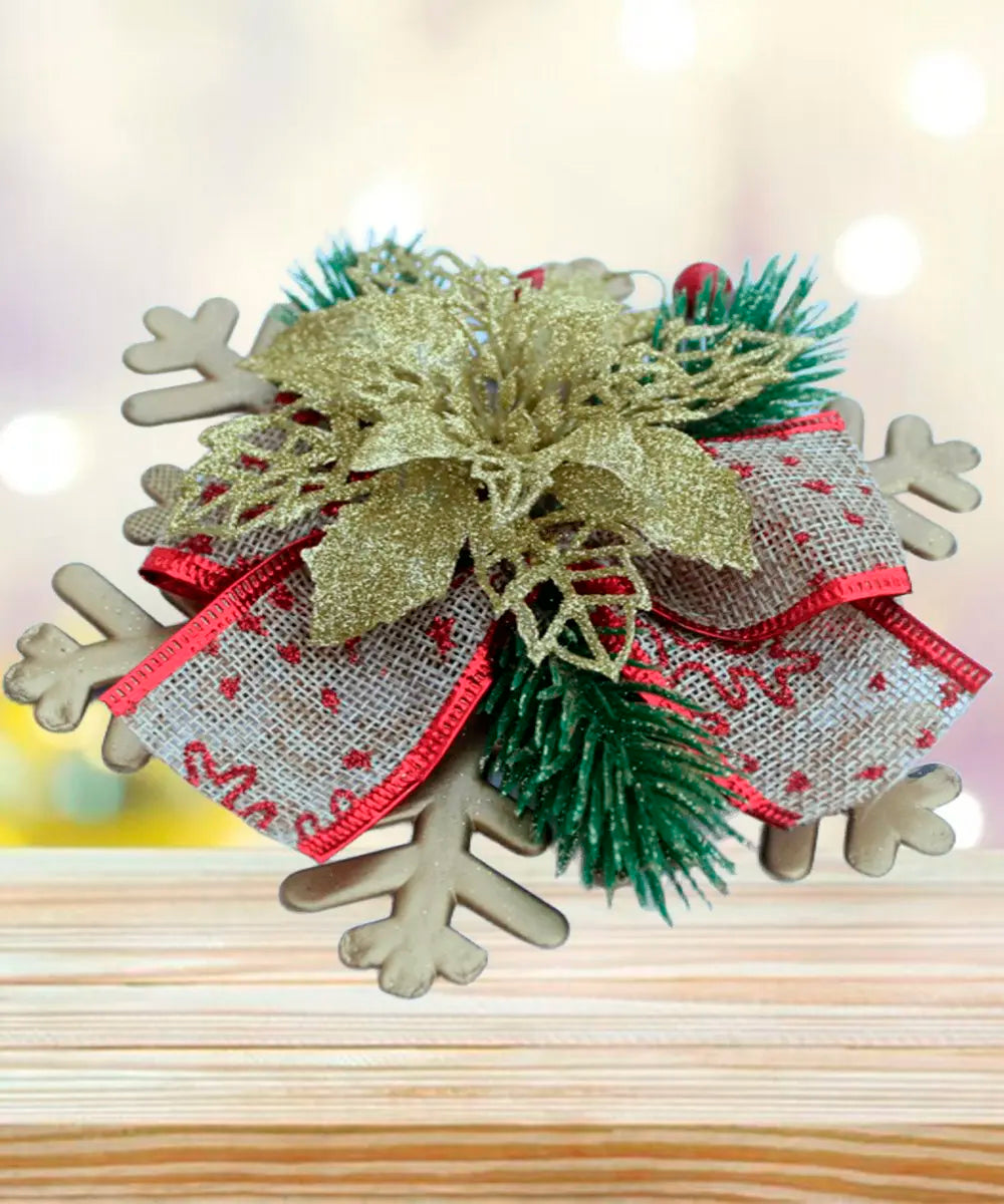Enfeite Pendente Natalino Laço Arranjo Decoração Natal 15cm Flor Dourado Árvore Natal
