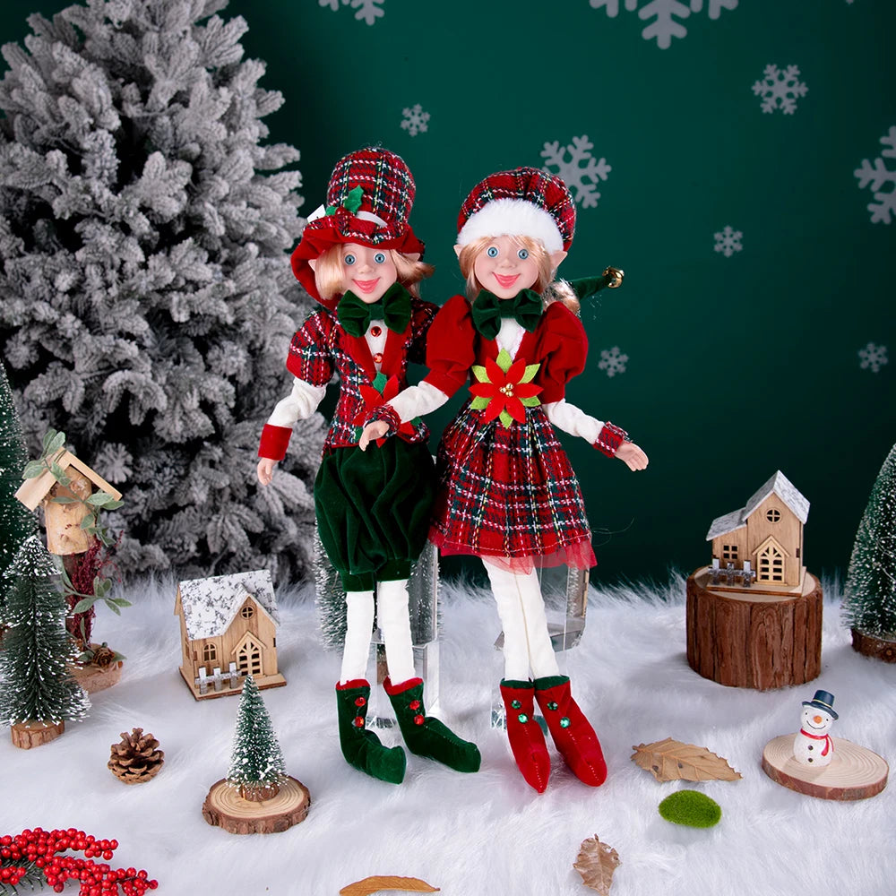 Conjunto de 2 elfos de Natal de 66 cm, adorável elfos vermelhos e verdes para pendurar