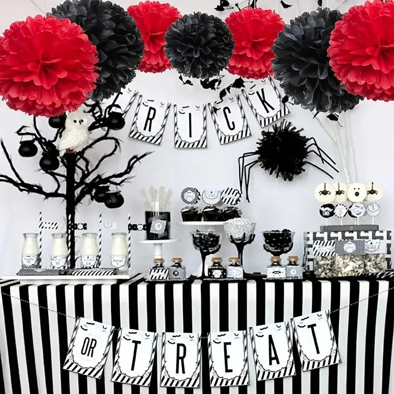 Teto (Cassino Las Vegas) 6 pompons de papel de seda vermelhos e pretos para pendurar