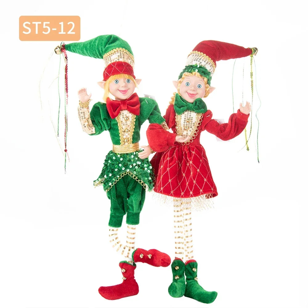 Conjunto de 2 elfos de Natal de 66 cm, adorável elfos vermelhos e verdes para pendurar