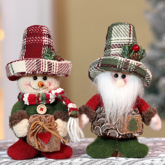 Boneco Conjunto de 1/2 Bonecos de Pelúcia Vintage do Papai Noel e do Boneco de Neve