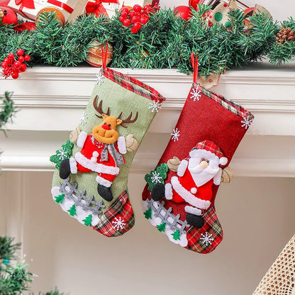 Meia de Natal Decorativa com Rena Papai Noel 30cm Rústica, Meia de Natal para Pendurar