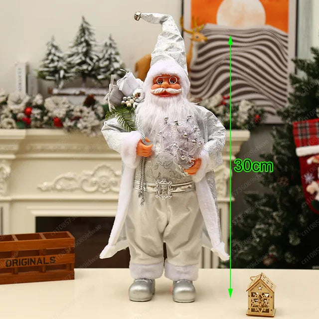 Boneco Papai Noel Figura de Papai Noel Bonita em Pé, Colecionável, Boneca de Papai Noel para Mesa de Escritório, Lantejoulas Prateadas