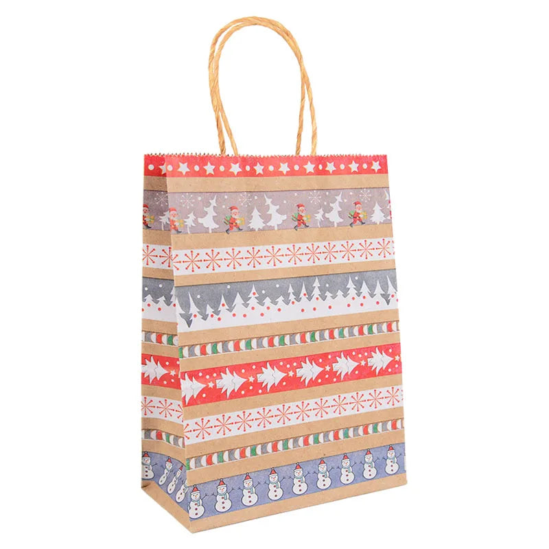 Kit de Sacolas Kraft para Embalagem e Presente - Estampa de Natal - 5 unidades -Natalina