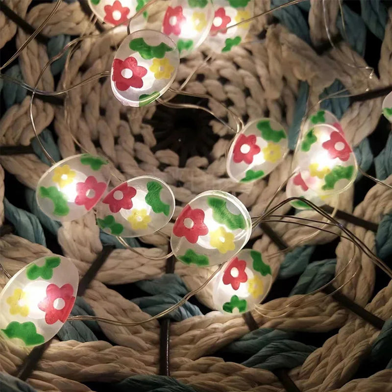 Cordão de Coelho LED Luzes de Páscoa, decorações de primavera de ovo coelho e cenoura