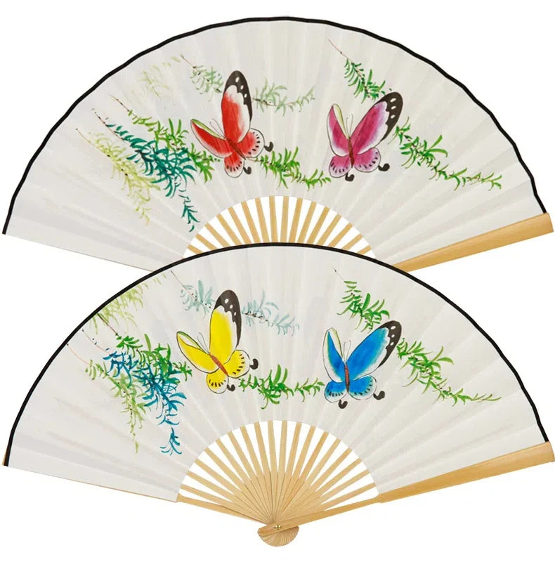 Leque Grande De Bambu Oriental 30cm Aberto e Leque Grande De Bambu