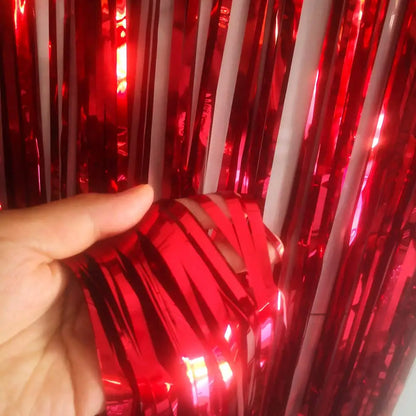 Cortina flamengo Pacote com 2 cortinas de franja metálicas de folha de tinsel vermelhas
