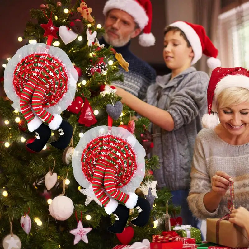 Pernas recheadas de duende Natal,Vermelho Verde Listrado Pelúcia Elf Pernas Natal