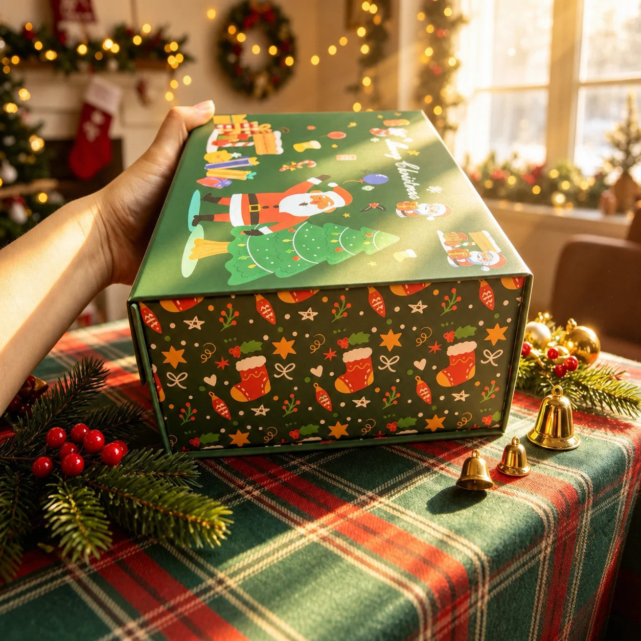 Caixa Presente de Natal Linda Caixas de Armazenamento de Papelão Decorativas de Natal
