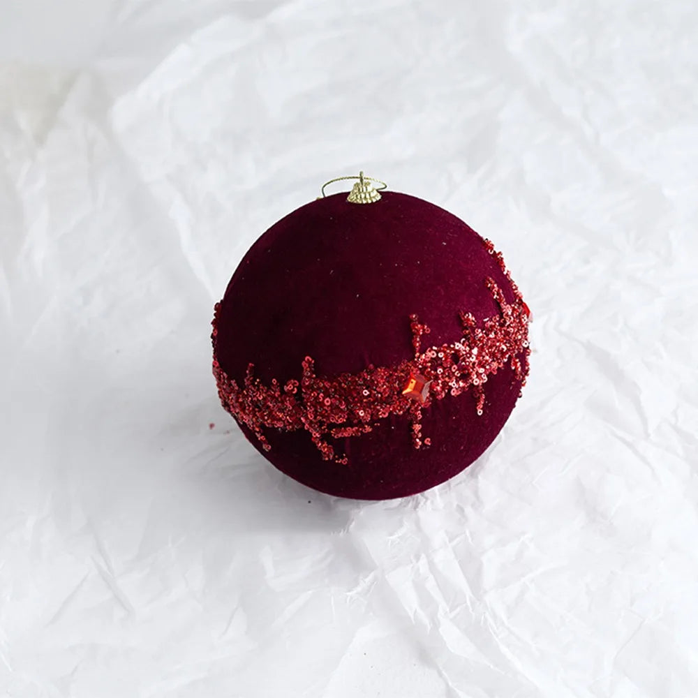 Bola de Natal Vinho vermelho Pingente De Bola De Natal De Veludo, Enfeites De Árvore