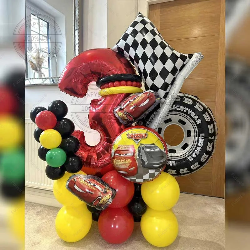 Kit Festa Balão Metalizado Carros Mcqueen Troféu, Kit Com 39 peças Balões Cor Colorido