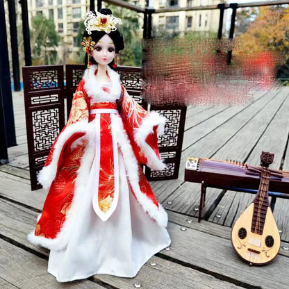 Boneca chinesa para menina, de boneca da Ásia com sapatos de suporte, cocar, boneca
