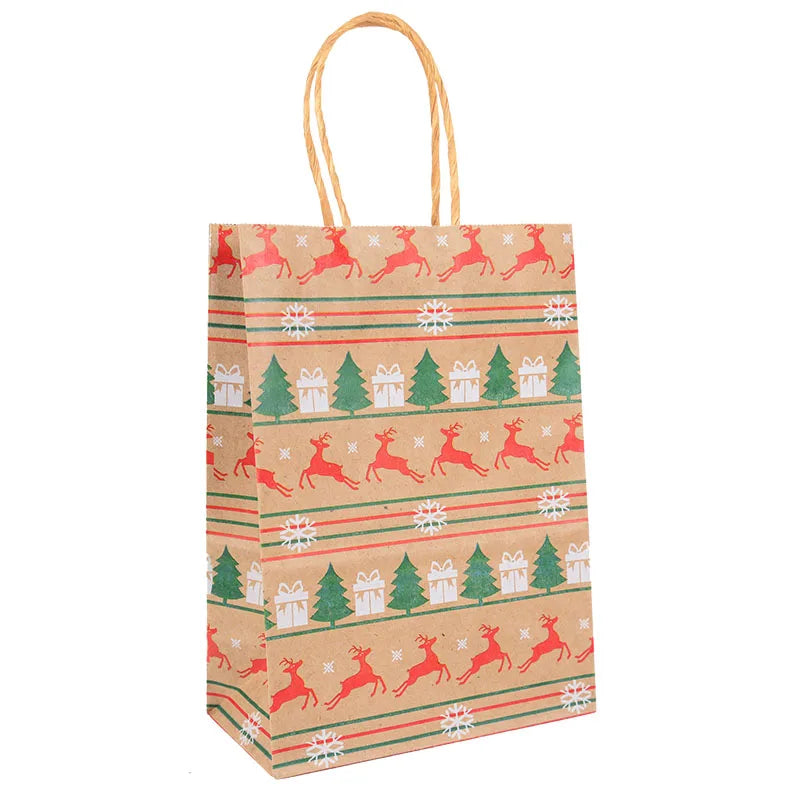 Kit de Sacolas Kraft para Embalagem e Presente - Estampa de Natal - 5 unidades -Natalina