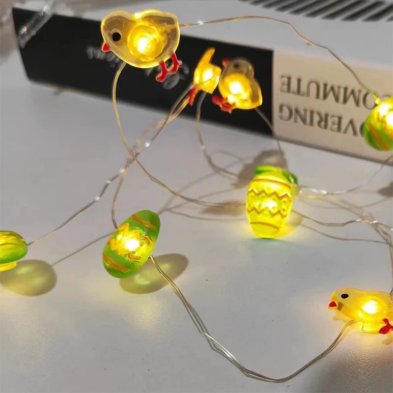 Cordão de Coelho LED Luzes de Páscoa, decorações de primavera de ovo coelho e cenoura