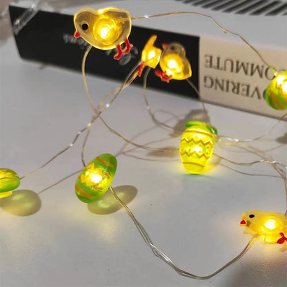 Cordão de Coelho LED Luzes de Páscoa, decorações de primavera de ovo coelho e cenoura