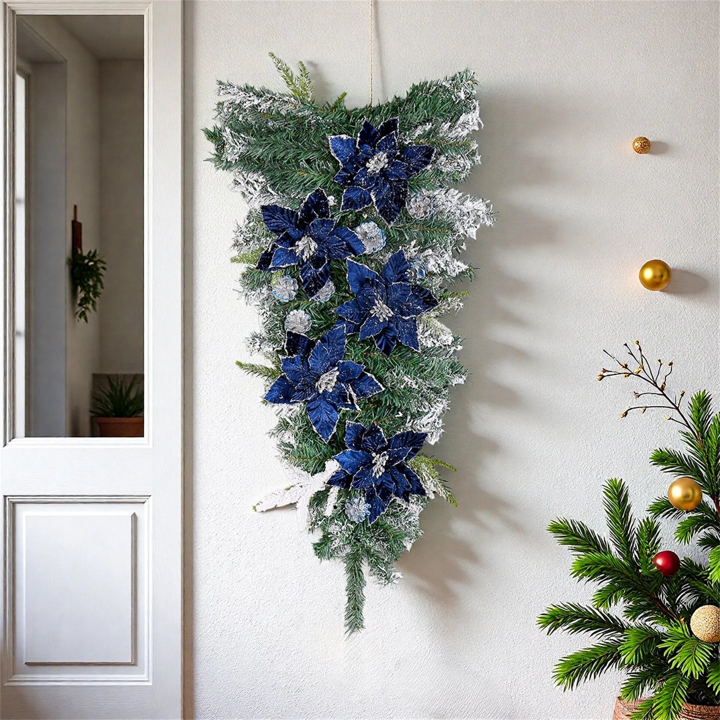 Guirlanda de Natal Azul Escuro em forma de gota para escadas de Natal, guirlandas Natal