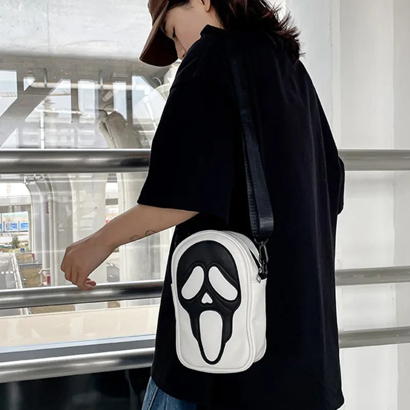 Bolsa transversal com rosto de fantasma refletivo de Halloween para mulheres e homens